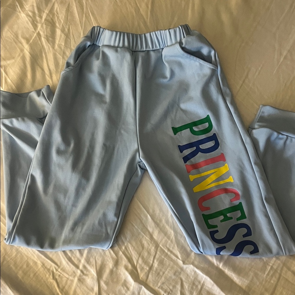 Princess Light Blue Kids Sweatpants with Multicolor Logo